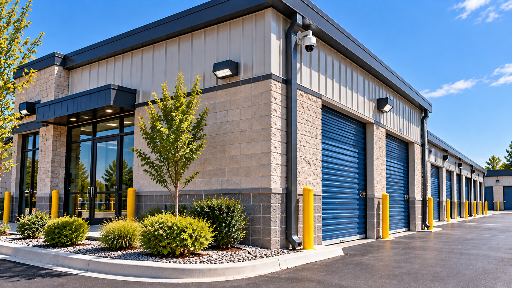 Exterior of a modern self-storage building